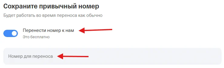 Выбор переноса своего номера в заявке на подключение Т-Мобайла